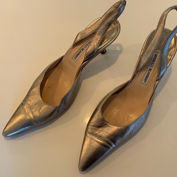 VINTAGE MANOLO BLAHNIK CHAMPAGNE HEELS - Picture 1 of 6